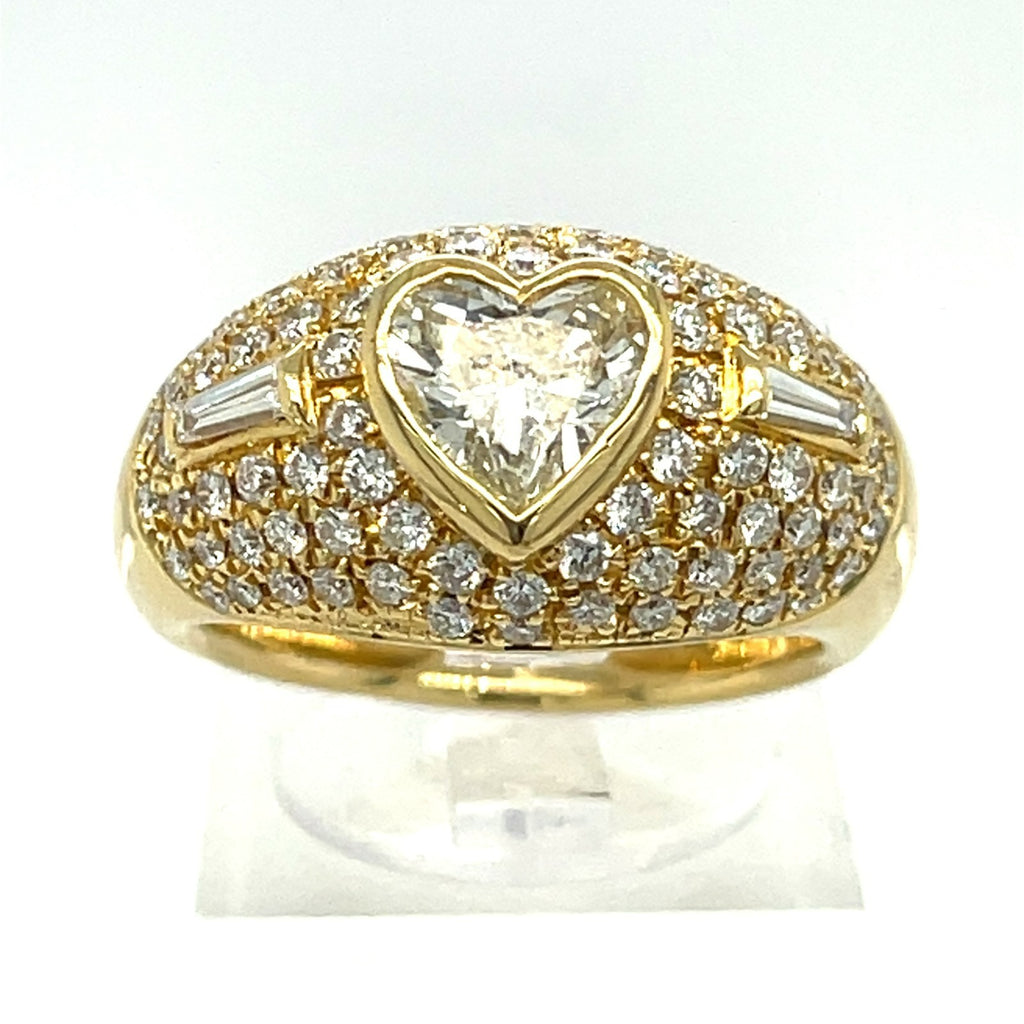 18k Yellow Gold 1 ct Heart Shaped Diamond Solitaire w/ 1 ct Accents Size 7.25