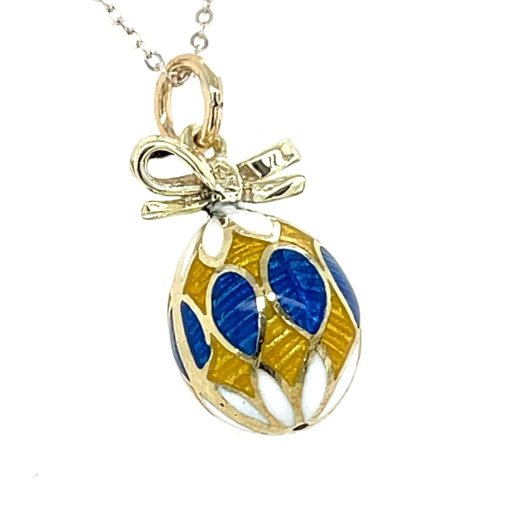 14K Yellow Gold & Multi-Color Enamel Egg Pendant / Charm, Decorative Guilloché