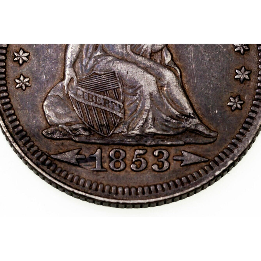 1853 Arrows and Rays 25C Seated Quarter in Extra Fine XF Condition Strong Detail