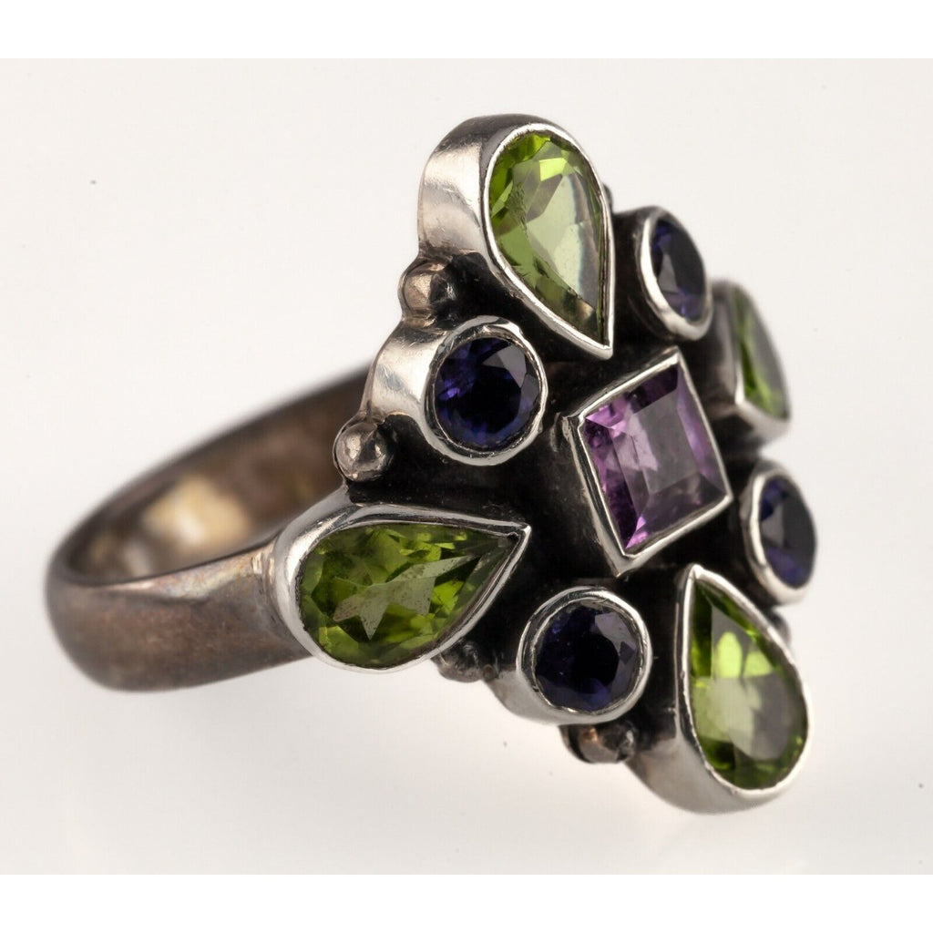 Sterling Silver Nicky Butler Garnet, Amethyst, Moonstone Size 6 Ring