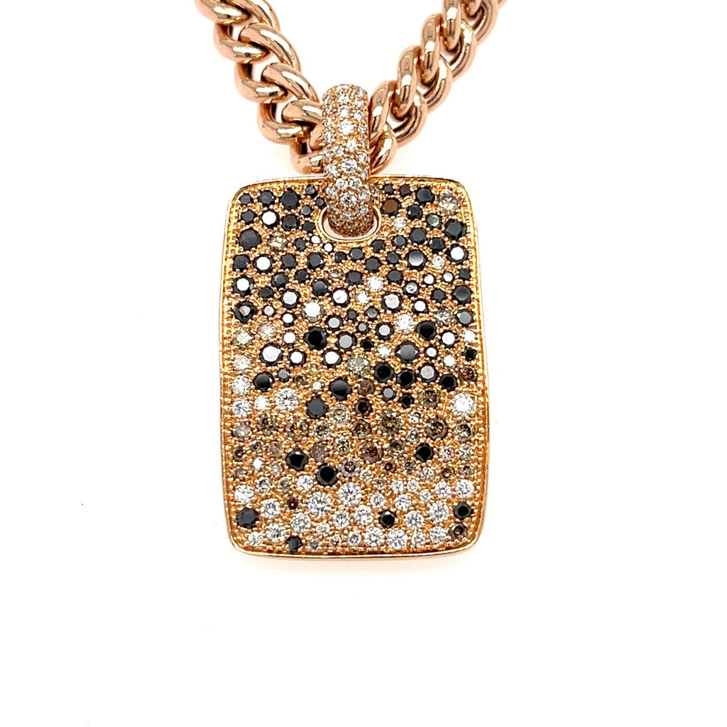 18k Rose Gold 3ct Diamond Cobblestone Dog Tag Pendant Necklace w/ 32" Cuban Link Chain