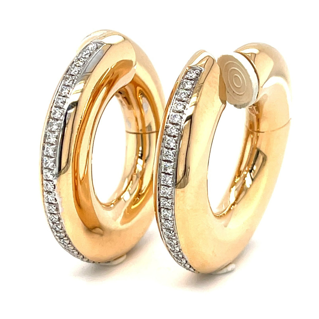 18K Yellow Gold Clip-On Hoops Earrings w/ 2.10 CTW Diamonds G/VS 28.6g 35 mm