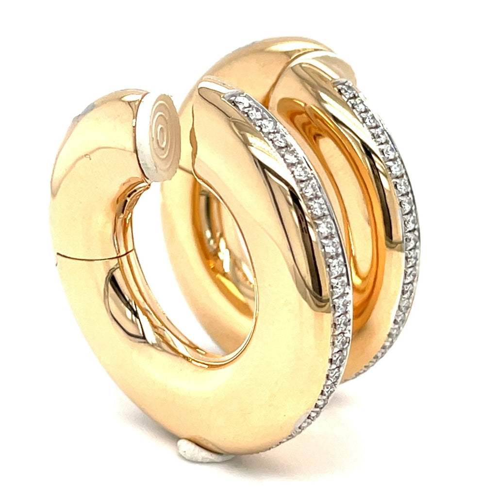 18K Yellow Gold Clip-On Hoops Earrings w/ 2.10 CTW Diamonds G/VS 28.6g 35 mm