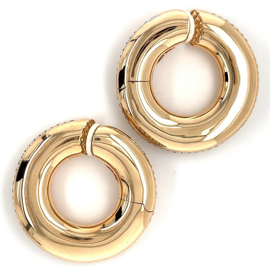 18K Yellow Gold Clip-On Hoops Earrings w/ 2.10 CTW Diamonds G/VS 28.6g 35 mm