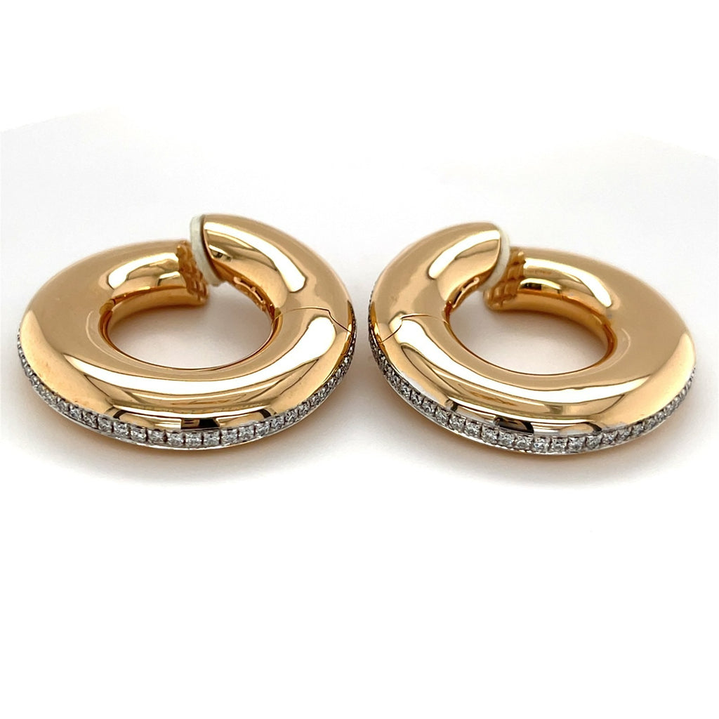 18K Yellow Gold Clip-On Hoops Earrings w/ 2.10 CTW Diamonds G/VS 28.6g 35 mm