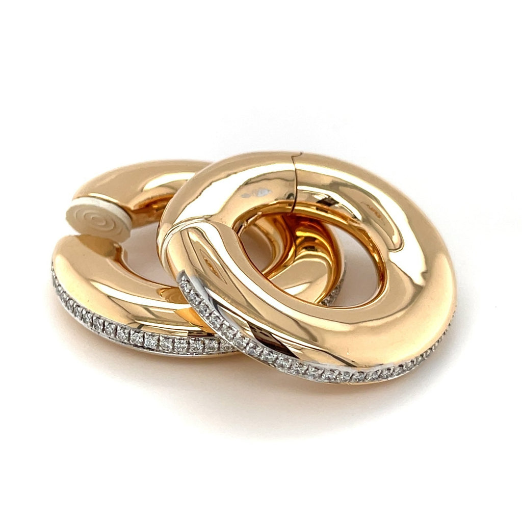 18K Yellow Gold Clip-On Hoops Earrings w/ 2.10 CTW Diamonds G/VS 28.6g 35 mm