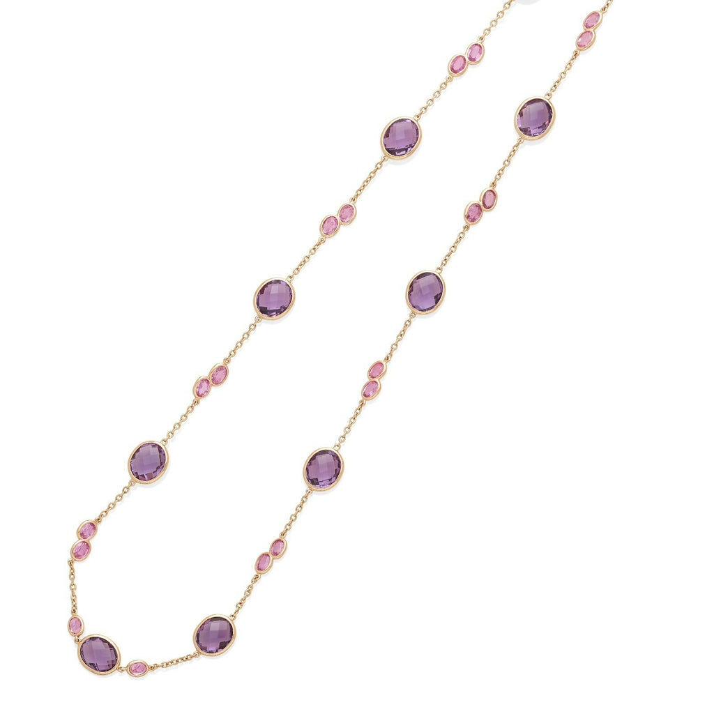 Paolo Costagli Amethyst and Pink Sapphire 18k Rose Gold Station Necklace 41-3/4"