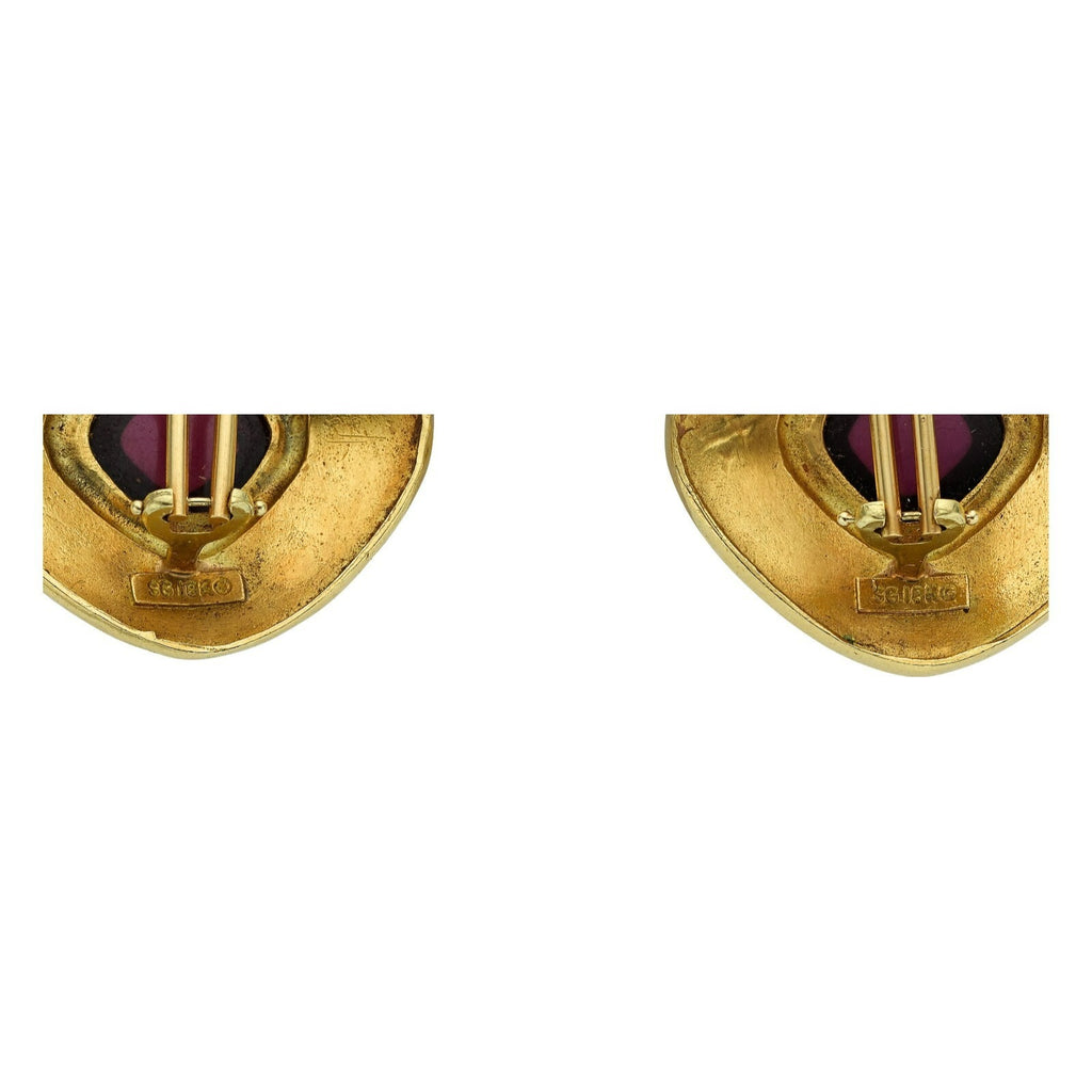 SeidanGang 18k Yellow Gold Garnet and Tanzanite Cabochon Earrings