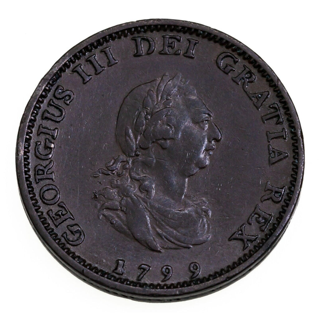 1799 Great Britain Farthing Coin in Extra Fine Conditon KM # 646