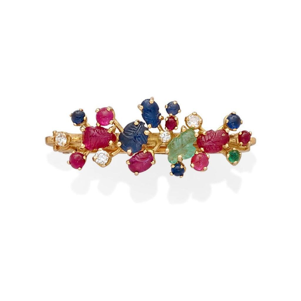 18k Yellow Gold Carved Gemstone and Diamond Tie Clip 1-1/2" 8.60g