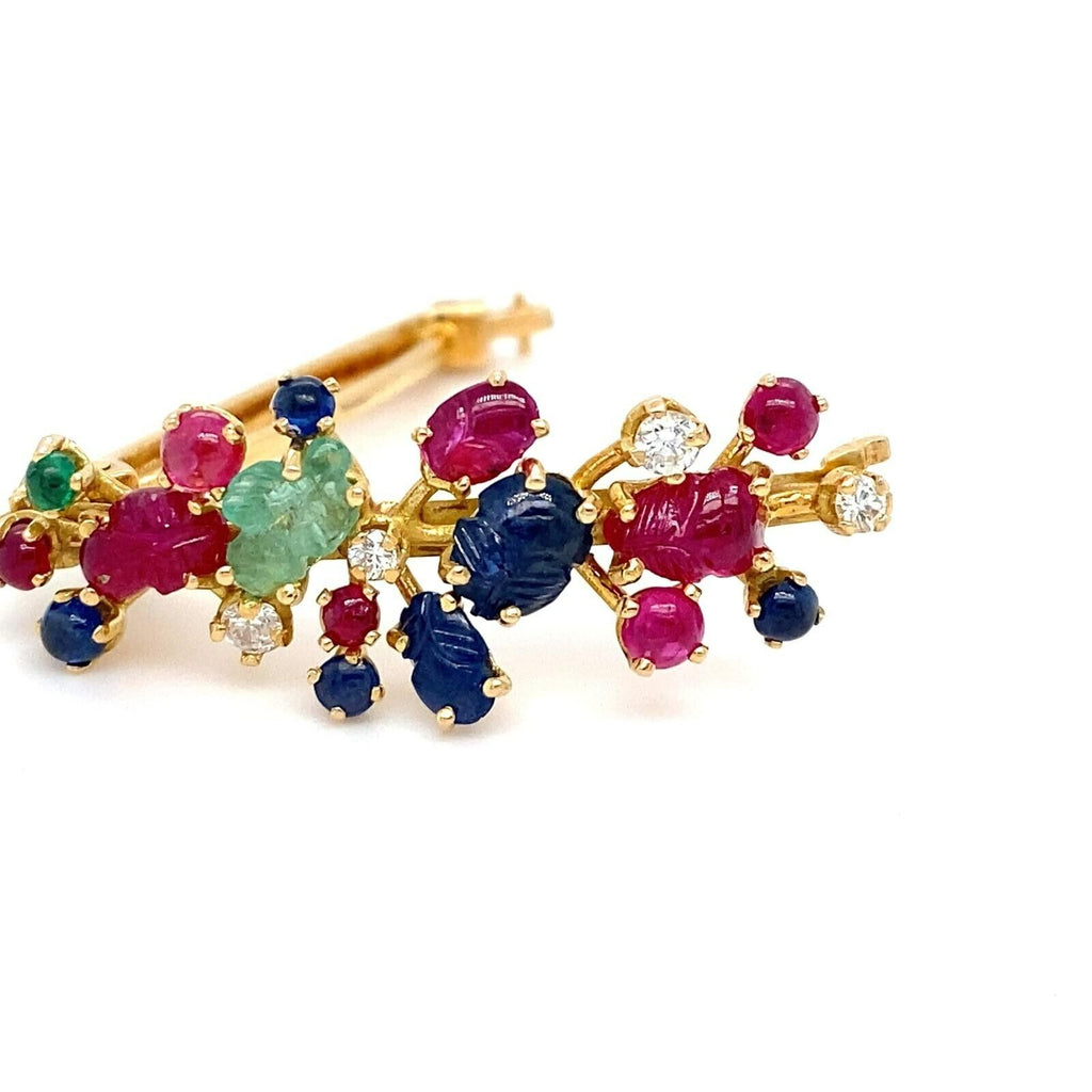 18k Yellow Gold Carved Gemstone and Diamond Tie Clip 1-1/2" 8.60g