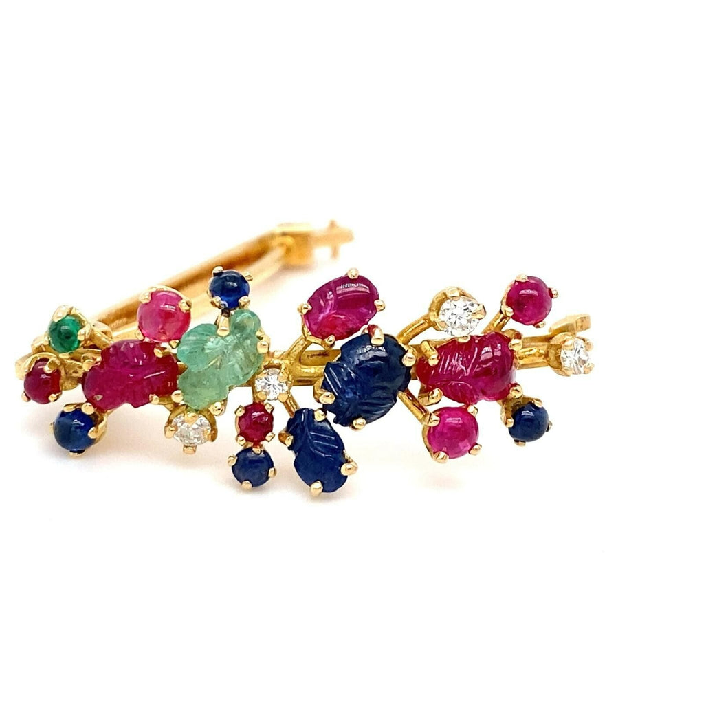 18k Yellow Gold Carved Gemstone and Diamond Tie Clip 1-1/2" 8.60g