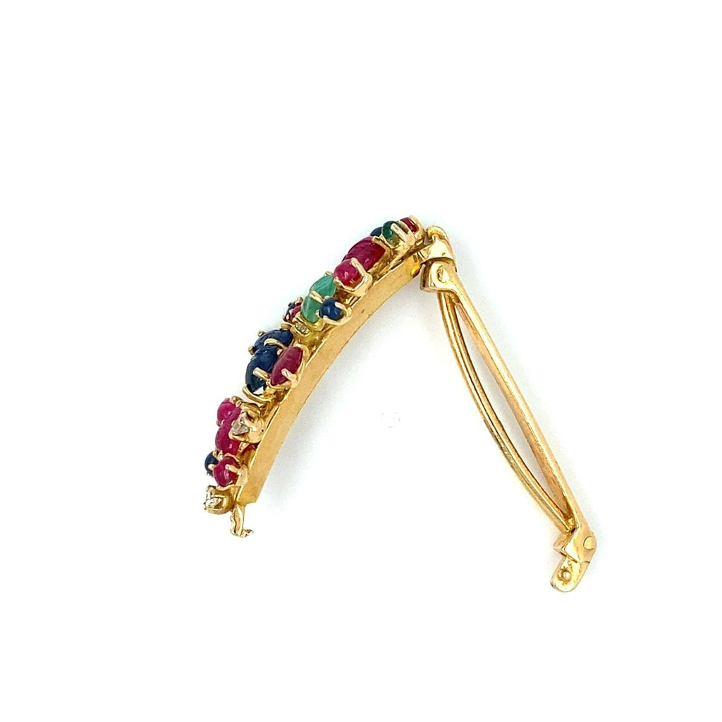 18k Yellow Gold Carved Gemstone and Diamond Tie Clip 1-1/2" 8.60g