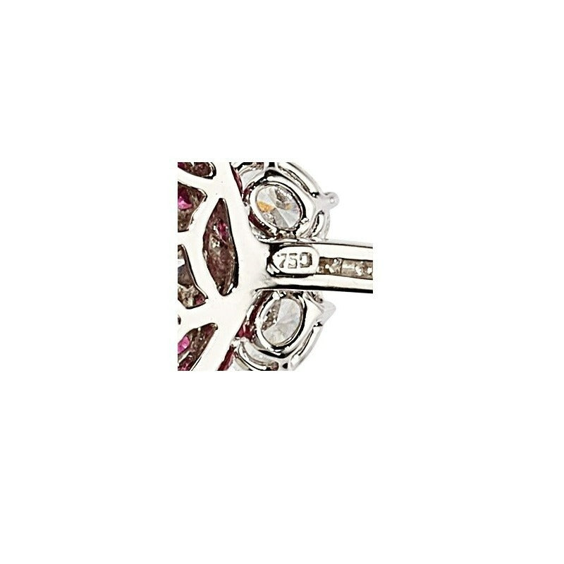 Gorgeous 18k White Gold Ruby and Diamond Floral Brooch 11.50 CTW