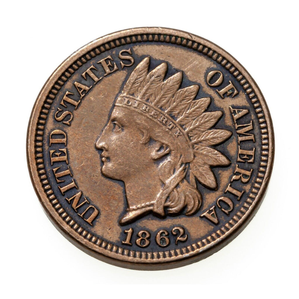 1862 1C Indian Cent in Extra Fine XF Condition Brown Color, Full Beads
