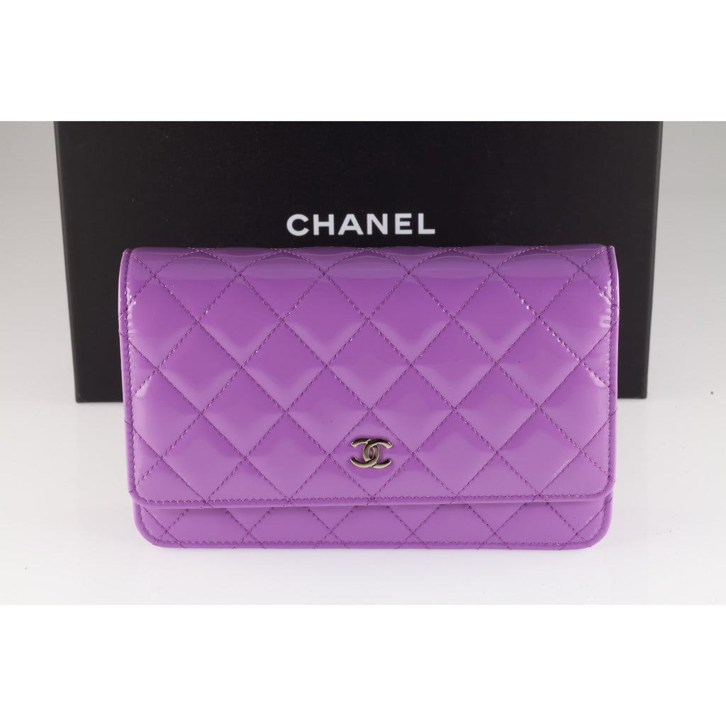 Chanel 20C Purple Patent Leather Wallet on Chain WOC AP0250 Box Dustbag Card