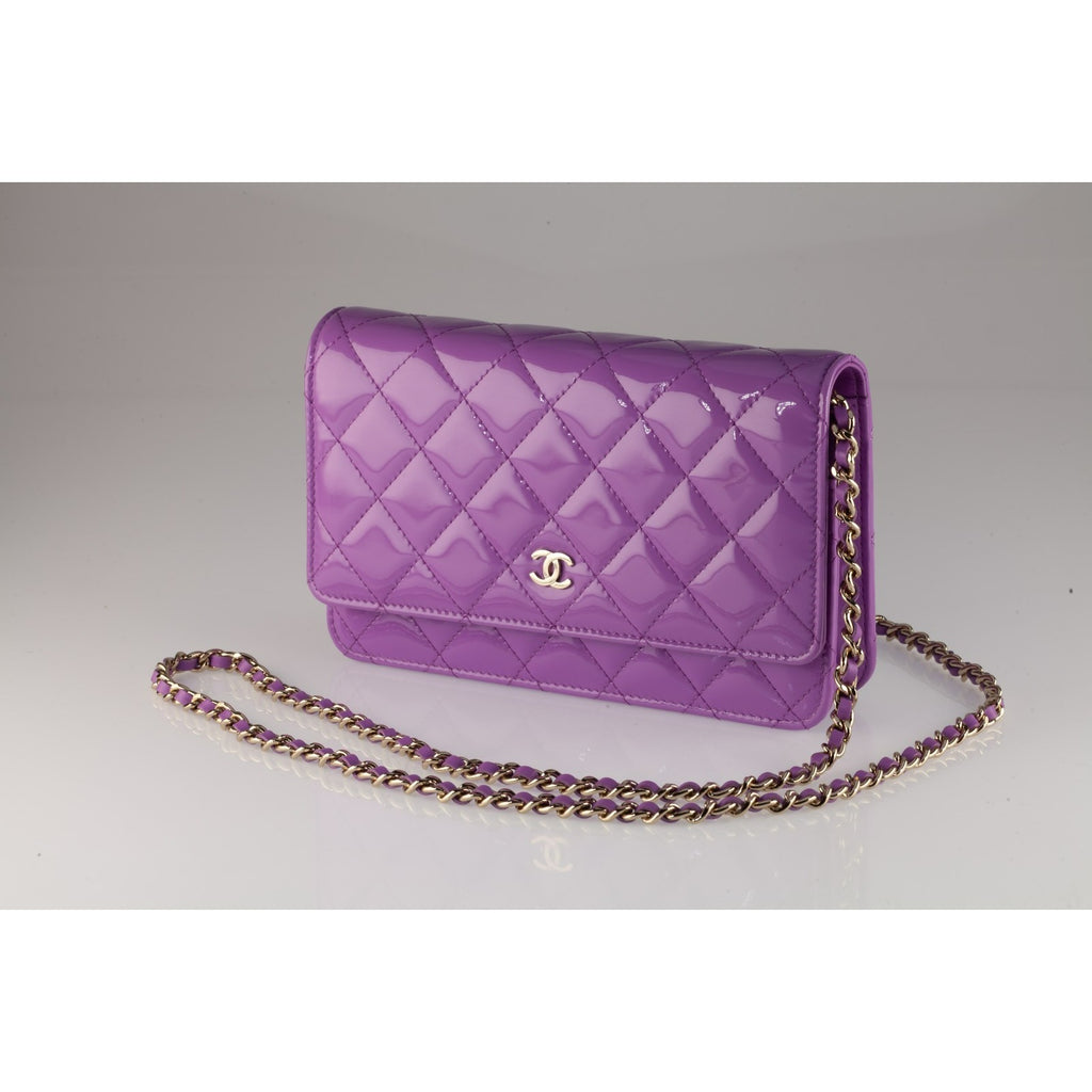 Chanel 20C Purple Patent Leather Wallet on Chain WOC AP0250 Box Dustbag Card