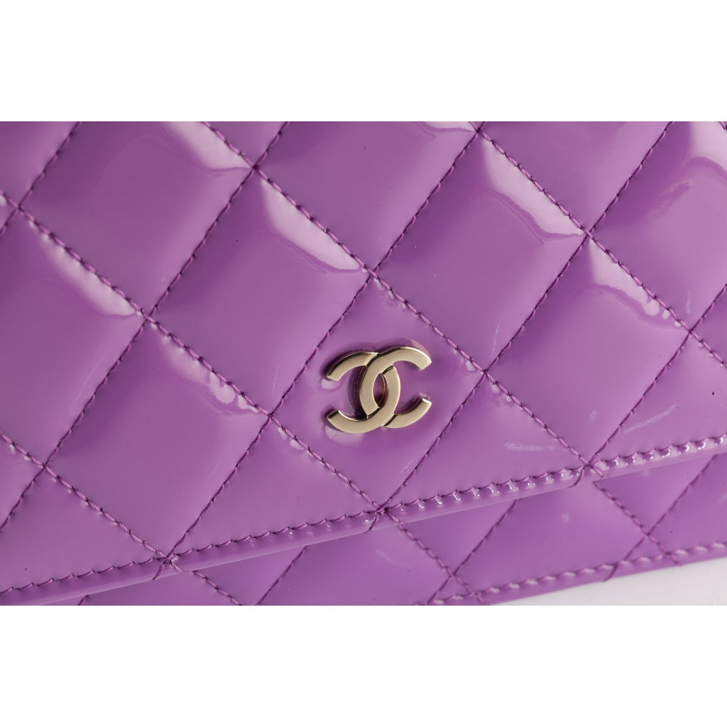 Chanel 20C Purple Patent Leather Wallet on Chain WOC AP0250 Box Dustbag Card