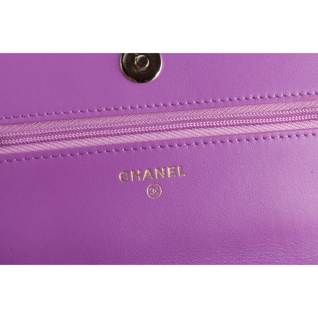 Chanel 20C Purple Patent Leather Wallet on Chain WOC AP0250 Box Dustbag Card