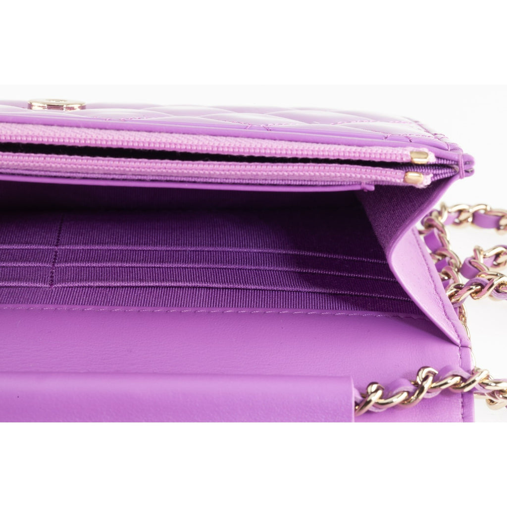 Chanel 20C Purple Patent Leather Wallet on Chain WOC AP0250 Box Dustbag Card