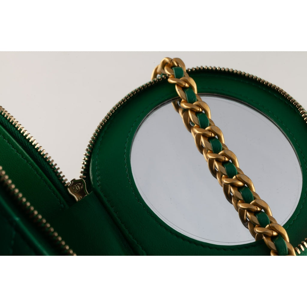 Chanel Small Top Handle Vanity Case Green Lambskin Matelasse Box and Dustbag