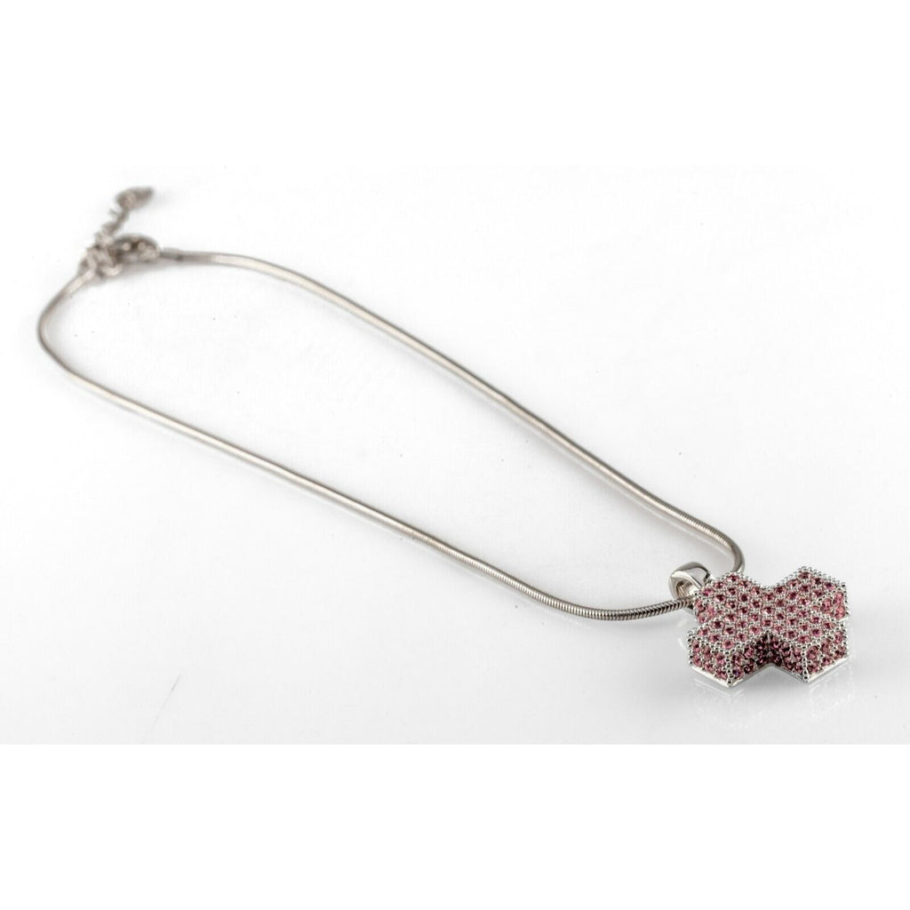 Silverplated Swarovski Pink Crystal Encrusted Cross Pendant w/ 15" Chain