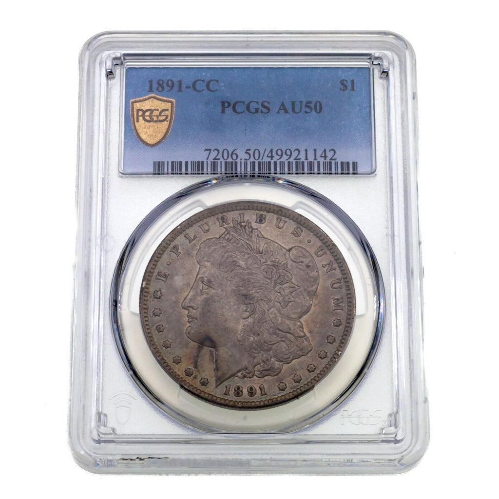 1891-CC $1 Silver Morgan Dollar Graded by PCGS as AU50