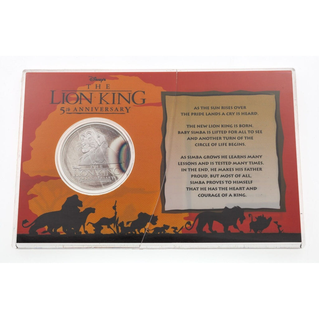 The Lion King 5th Anniversary by Disney 1 Oz. Silver Round w/ Case LE# 0026/1200