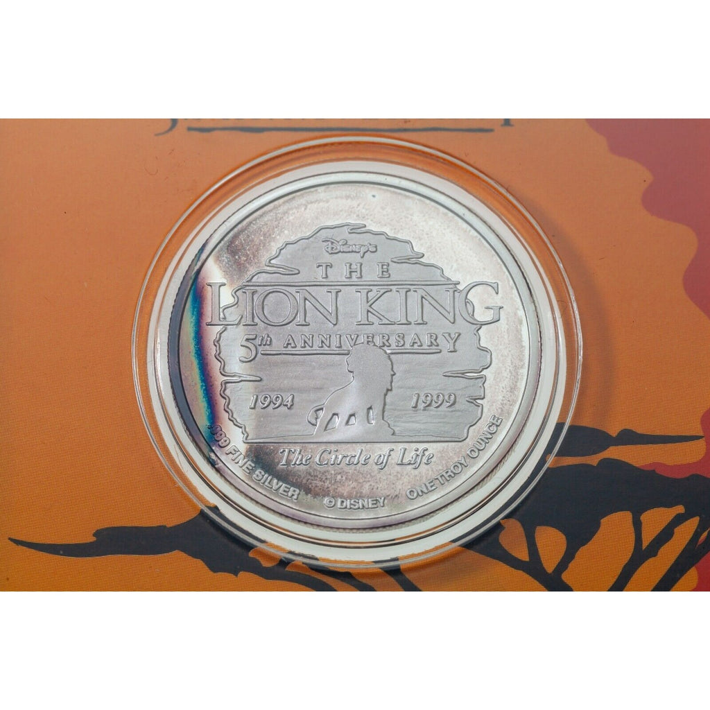 The Lion King 5th Anniversary by Disney 1 Oz. Silver Round w/ Case LE# 0026/1200