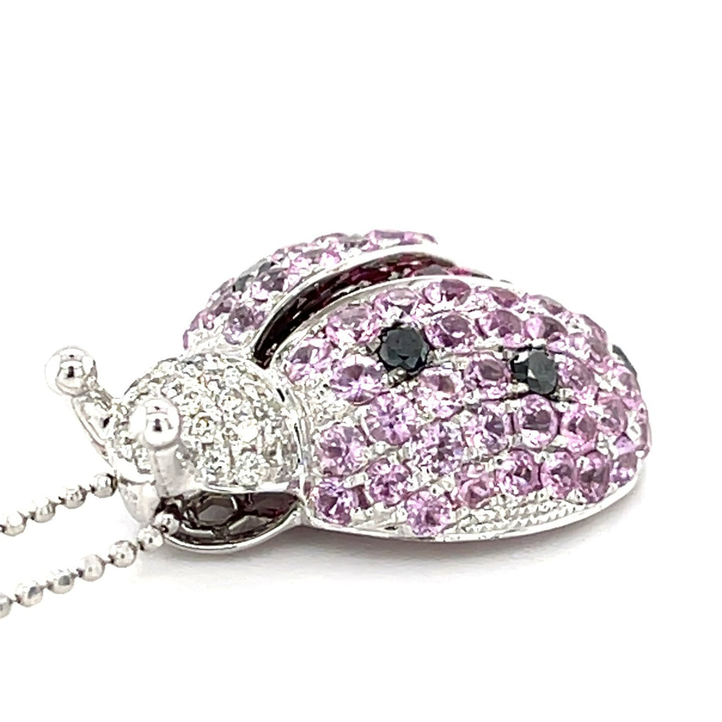 14k White Gold & Gemstone Ladybug Pendant w/ 0.35ct Diamond Accents, 16 inches.
