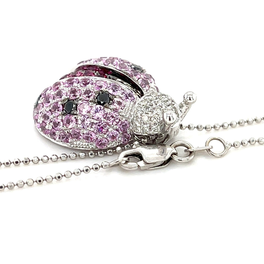 14k White Gold & Gemstone Ladybug Pendant w/ 0.35ct Diamond Accents, 16 inches.