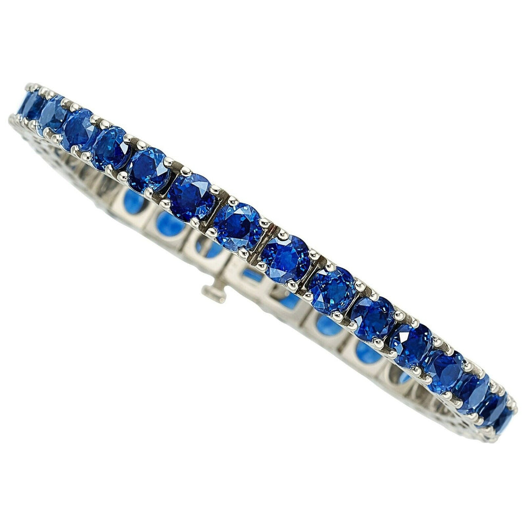 Platinum Tennis Bracelet With 21.50 ct Round Sapphires 7" Long