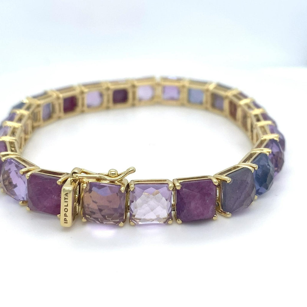 Ippolita 18k Yellow Gold Pink/Purple Gem Bracelet 7.25" 26.8g