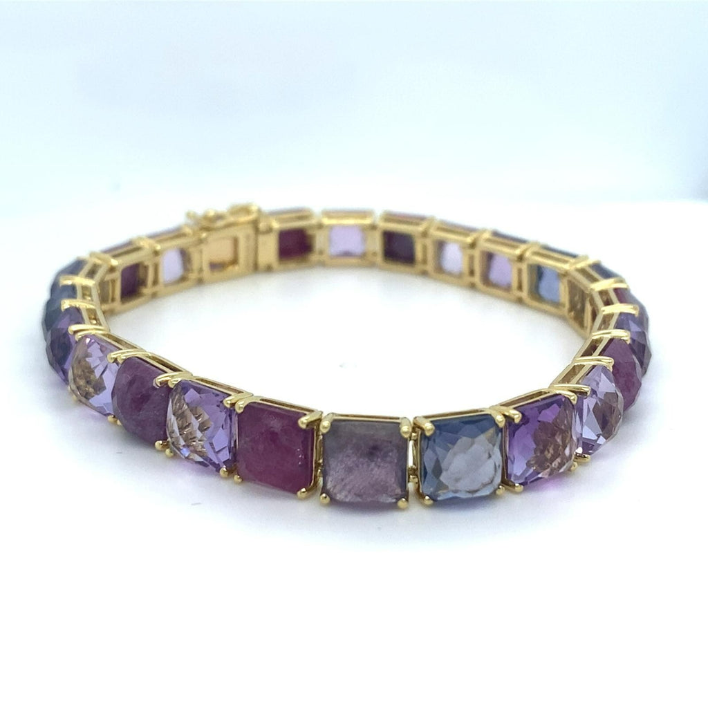 Ippolita 18k Yellow Gold Pink/Purple Gem Bracelet 7.25" 26.8g