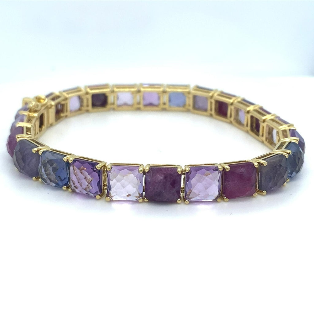 Ippolita 18k Yellow Gold Pink/Purple Gem Bracelet 7.25" 26.8g