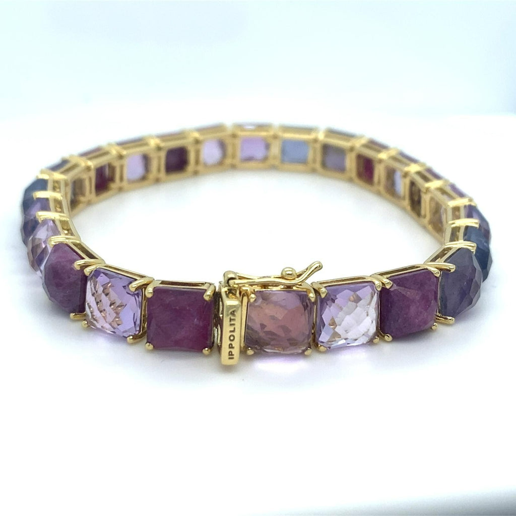 Ippolita 18k Yellow Gold Pink/Purple Gem Bracelet 7.25" 26.8g