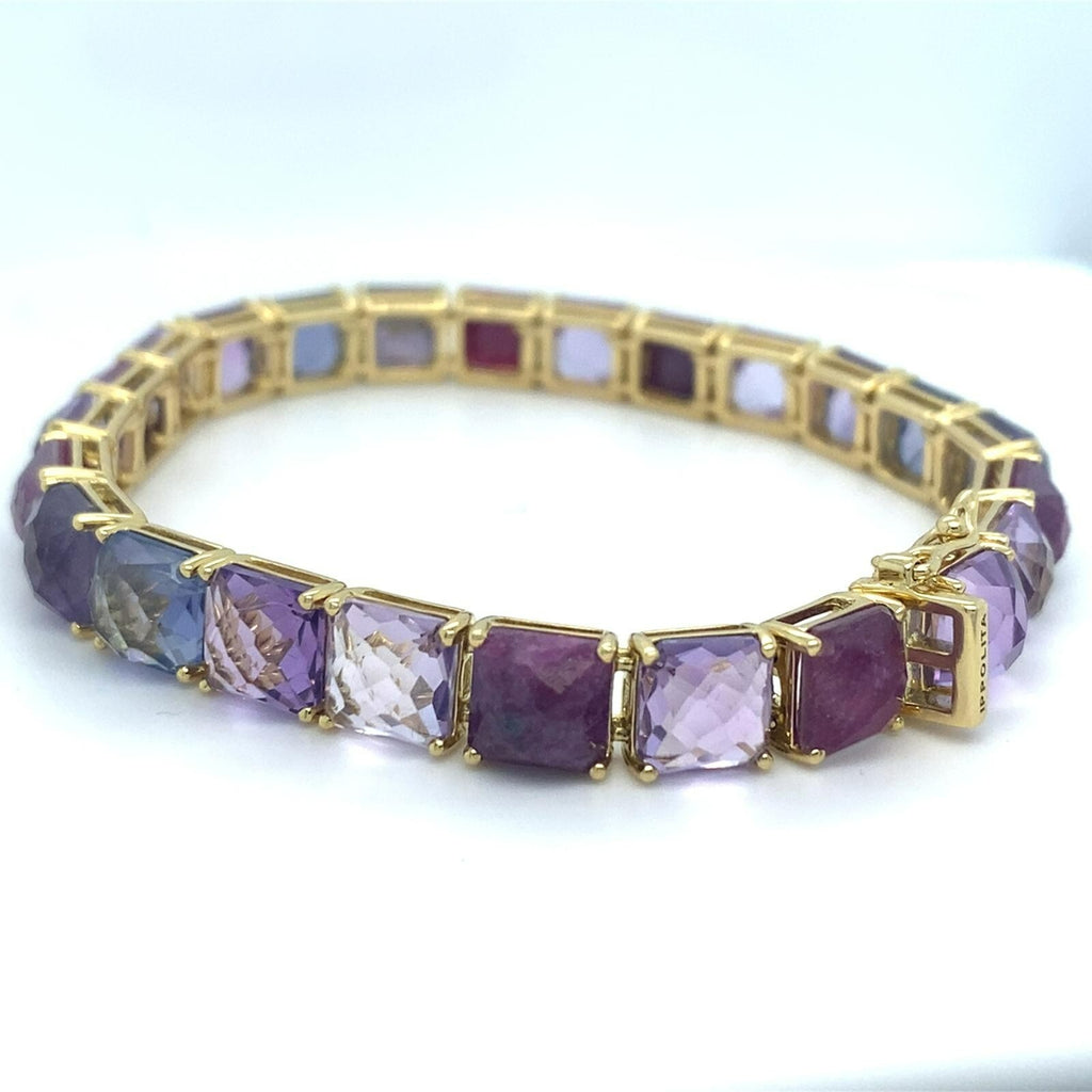 Ippolita 18k Yellow Gold Pink/Purple Gem Bracelet 7.25" 26.8g