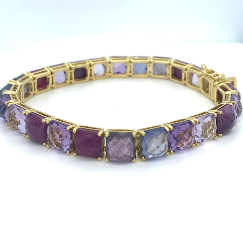Ippolita 18k Yellow Gold Pink/Purple Gem Bracelet 7.25" 26.8g