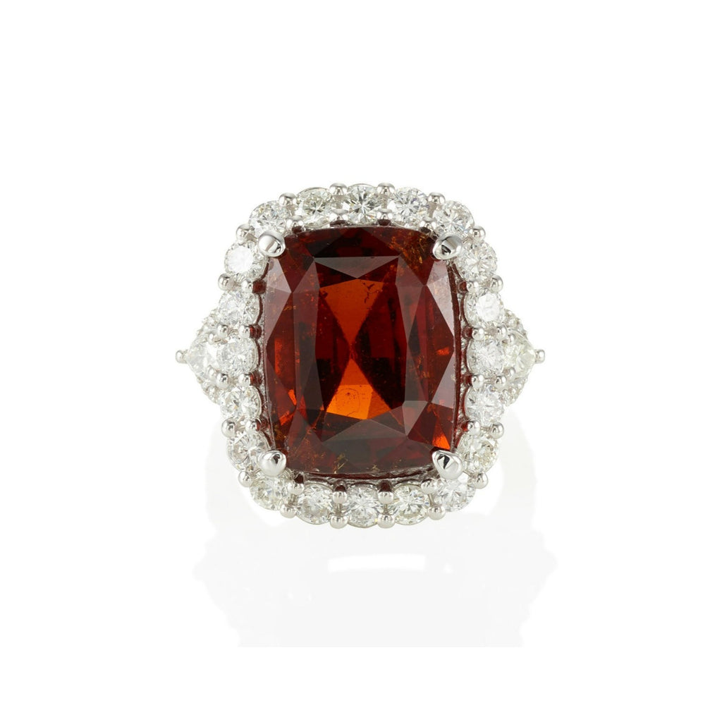 18k White Gold Rectangular Mixed-Cut Garnet Ring w/ 2.25 ct Accent Diamonds Sz 7