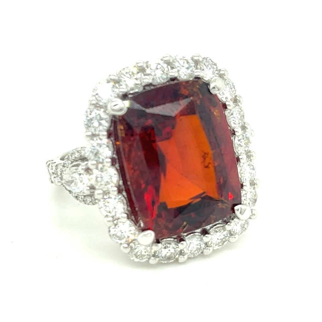 18k White Gold Rectangular Mixed-Cut Garnet Ring w/ 2.25 ct Accent Diamonds Sz 7