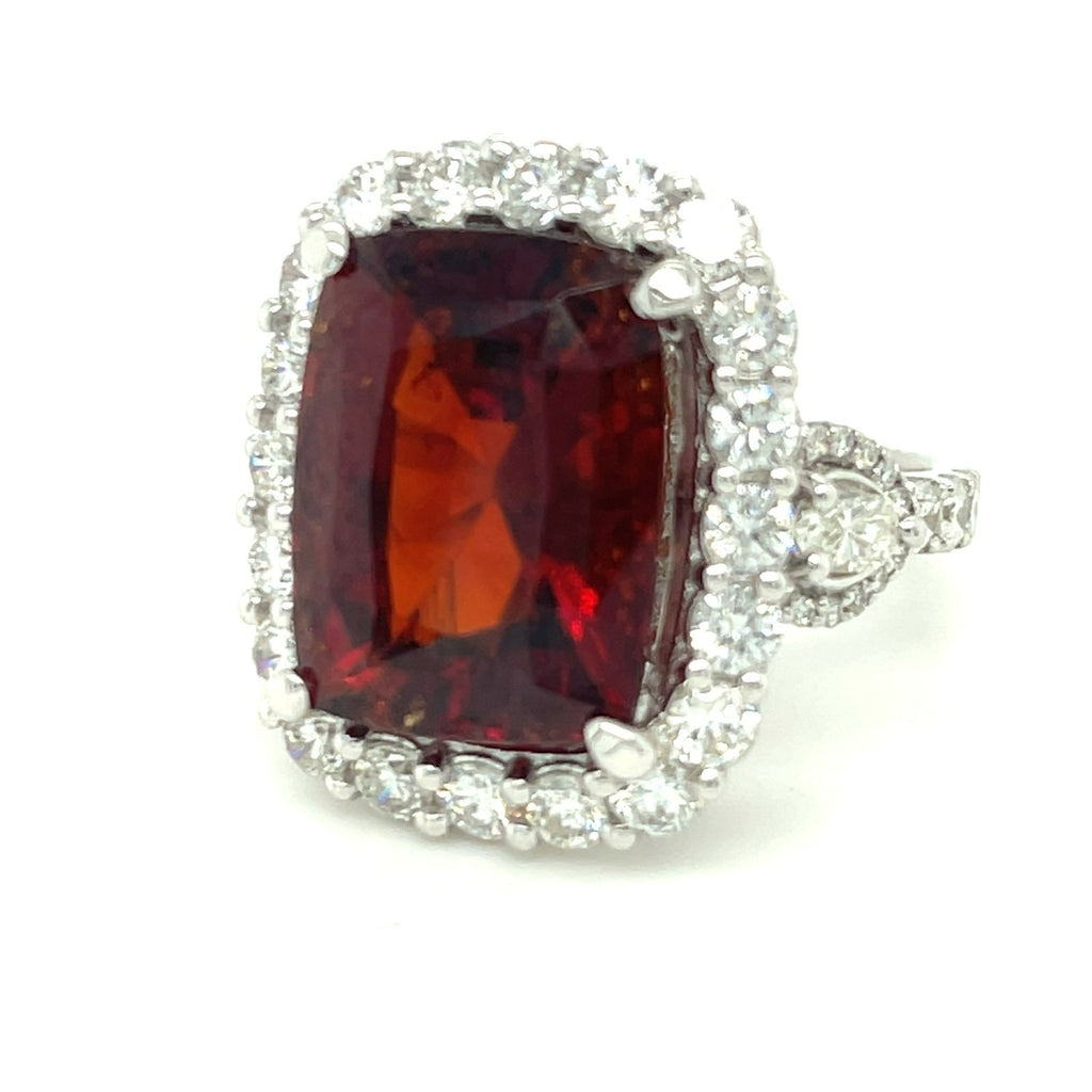 18k White Gold Rectangular Mixed-Cut Garnet Ring w/ 2.25 ct Accent Diamonds Sz 7