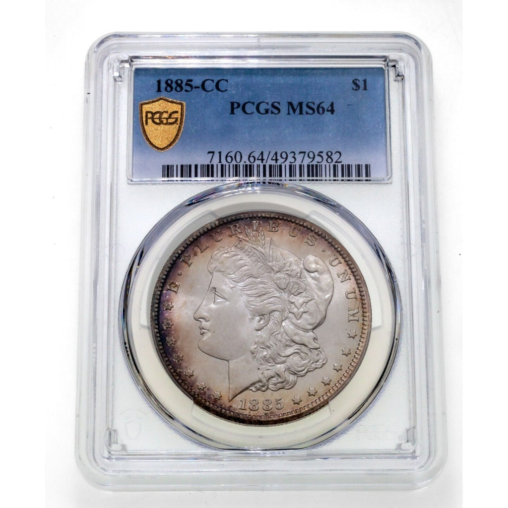 1885-CC $1 Silver Morgan Dollar Graded by PCGS as MS-64! Nice Rim Toning