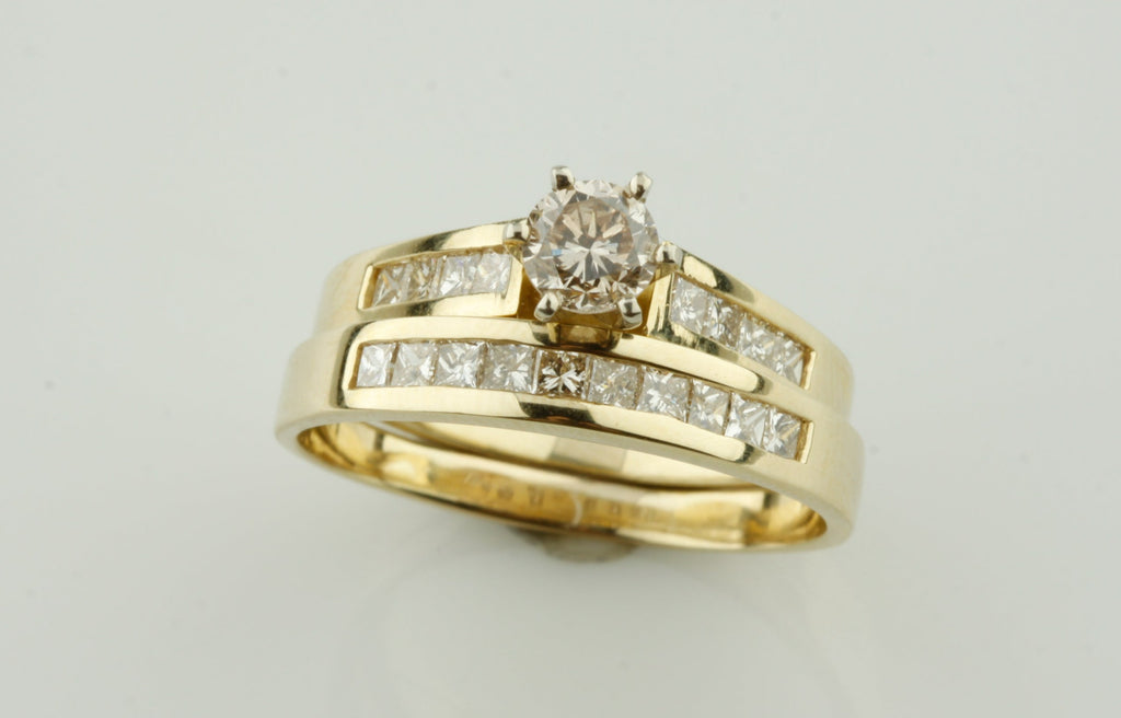 Gorgeous 14k Yellow Gold Wedding Set with .44 Ct Rd Solitaire & Accents Size 6.5