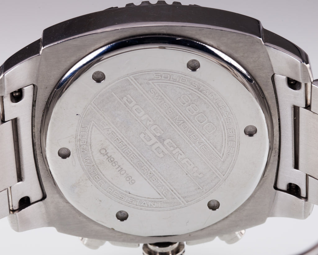 Jorg Gray 9800 Big Sport Chrono Steel 45mm Watch Black Dial