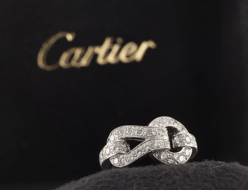 Cartier 18k White Gold Agrafe Band Ring 0.94 Ct Size 4 w/ Original Box