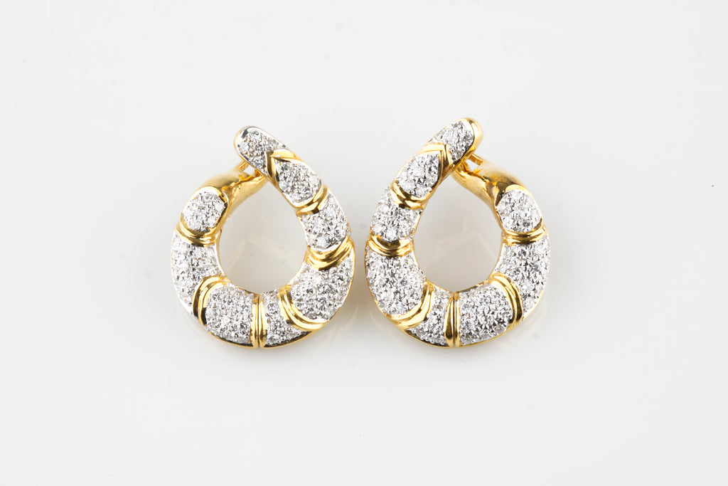 Beautiful 14k Two-Tone Gold Loop Diamond Earrings TDW = 2.0 Cts VS / F-G