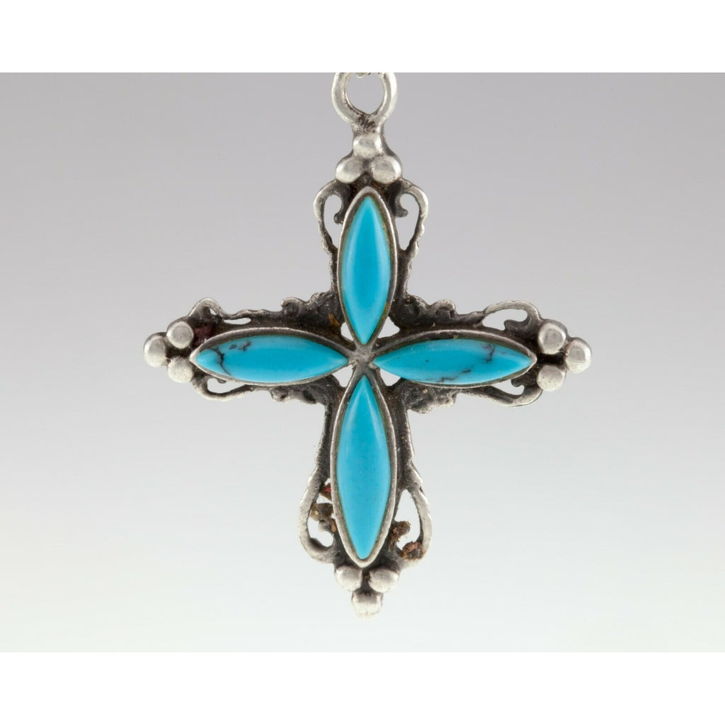 Sterling Silver Turquoise Cross Pendant Charm 3.4 Grams
