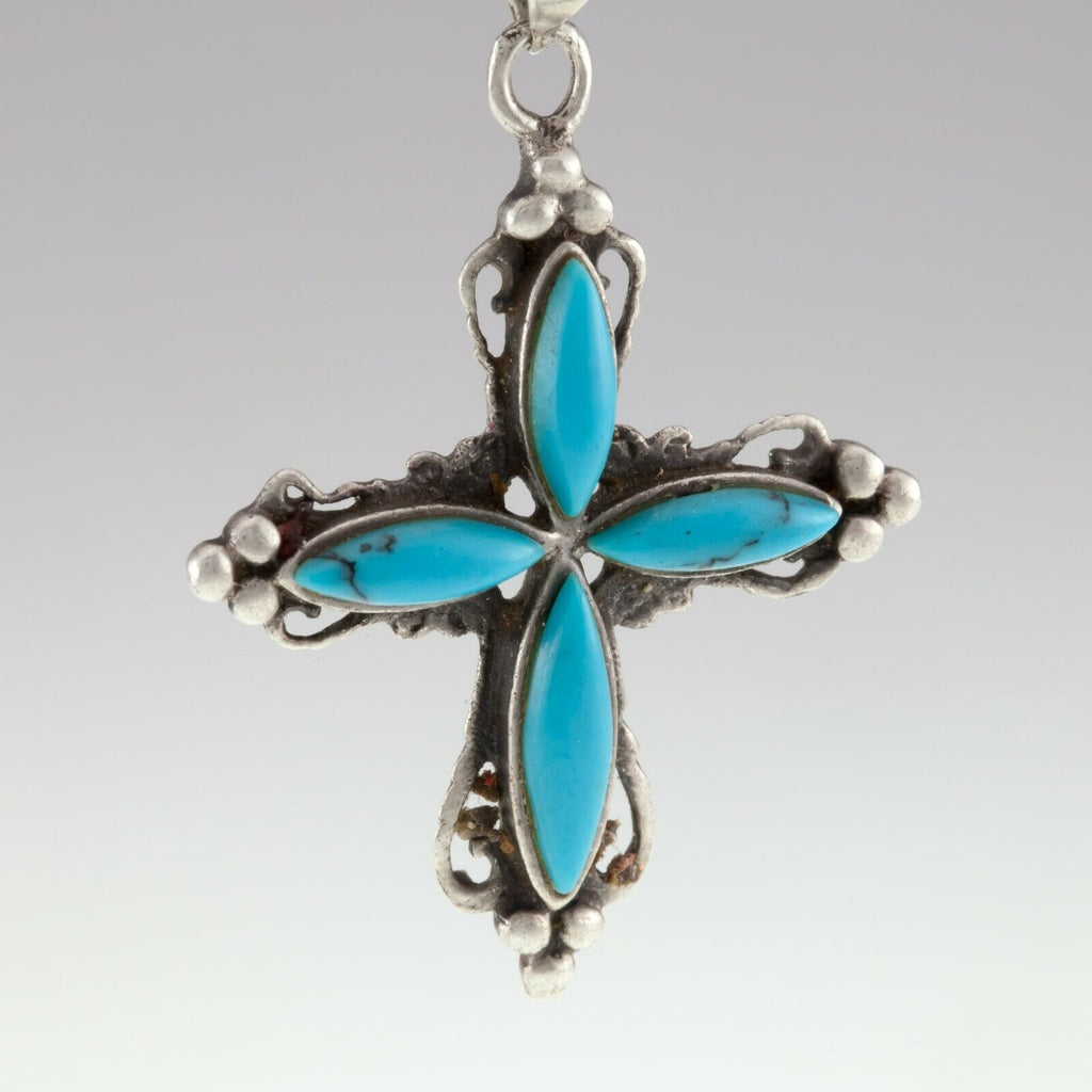 Sterling Silver Turquoise Cross Pendant Charm 3.4 Grams