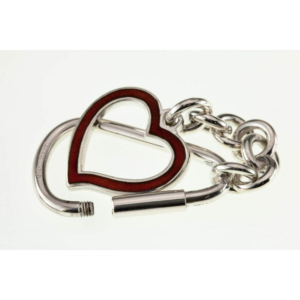 Sterling Silver Enamel Inlay Dangle Heart Key Chain 90 mm Long