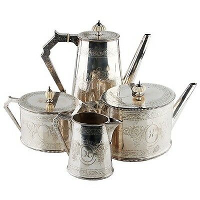 1849 Elkington, Mason & Co Silverplate Coffee & Tea Set (4 Pcs) Cream Sugar 8023